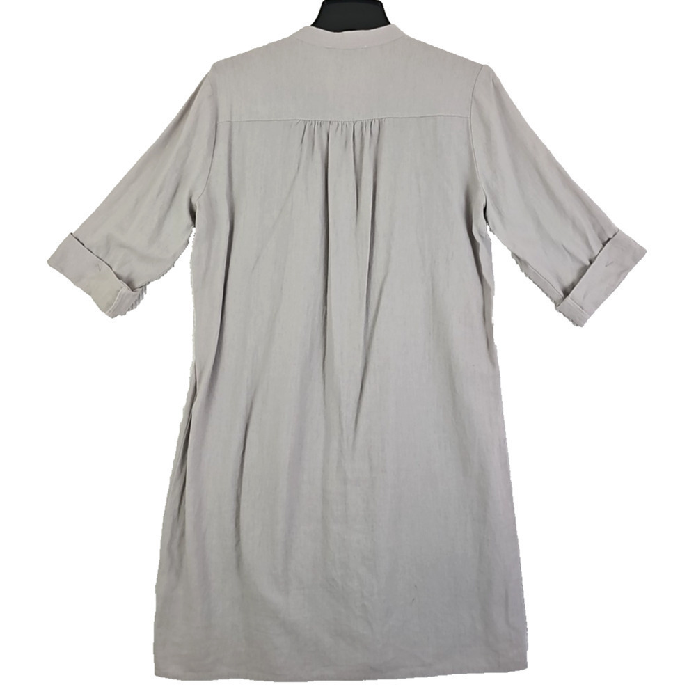 Tahari ~Woman Size S~ Gray Linen Blend Dress Pleated Coastal Roll-Up Sleeves. - Picture 6 of 15
